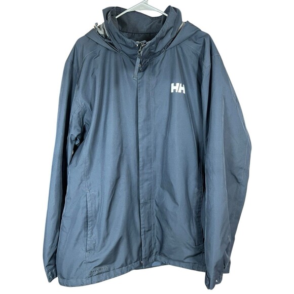 Helly Hansen Hooded Dubliner Waterproof Rain Jacket Mens Sz 2XL Navy Hellytech